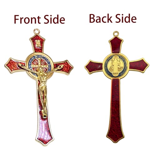Bovemee Saint Benedict Benedictine Red Enamel 4.7X2.7 Inch Protection Wall Crucifix Cross Catholic San Benito Medalla Prayer Decoration - Image 2