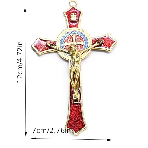 Bovemee Saint Benedict Benedictine Red Enamel 4.7X2.7 Inch Protection Wall Crucifix Cross Catholic San Benito Medalla Prayer Decoration - Image 3