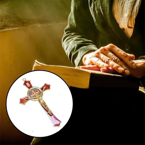 Bovemee Saint Benedict Benedictine Red Enamel 4.7X2.7 Inch Protection Wall Crucifix Cross Catholic San Benito Medalla Prayer Decoration - Image 5