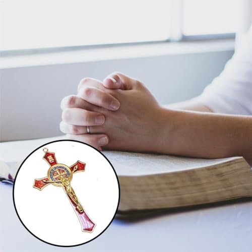 Bovemee Saint Benedict Benedictine Red Enamel 4.7X2.7 Inch Protection Wall Crucifix Cross Catholic San Benito Medalla Prayer Decoration - Image 4