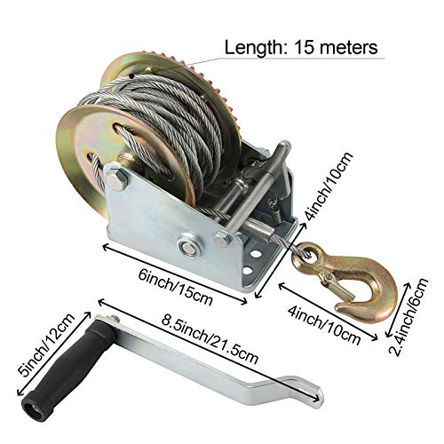 ZOENHOU 1600lbs Capacity Heavy Duty Hand Winch with 49FT / 15m Steel Cable, Hand Crank Winch, Boat Trailer Winch Manual Winch with Hook and Gear Grease, for Pulling Boat Trailer Truck - Image 2