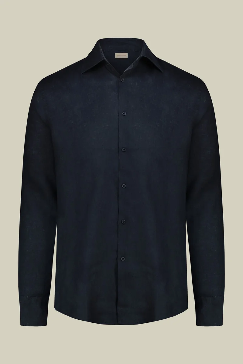 Doppelganger Men's 100% Linen Button-Down Shirt - DK Blue