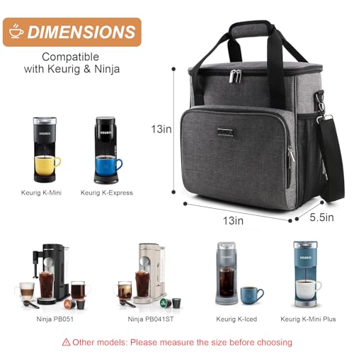 BAGLHER Coffee Maker Travel Bag Compatible with Keurig K-Mini, K-Mini Plus, Keurig K-Express, Keurig K-Iced or Other Accessories, Portable Coffee Maker Case with Shoulder Strap for Travel, Grey - Image 2