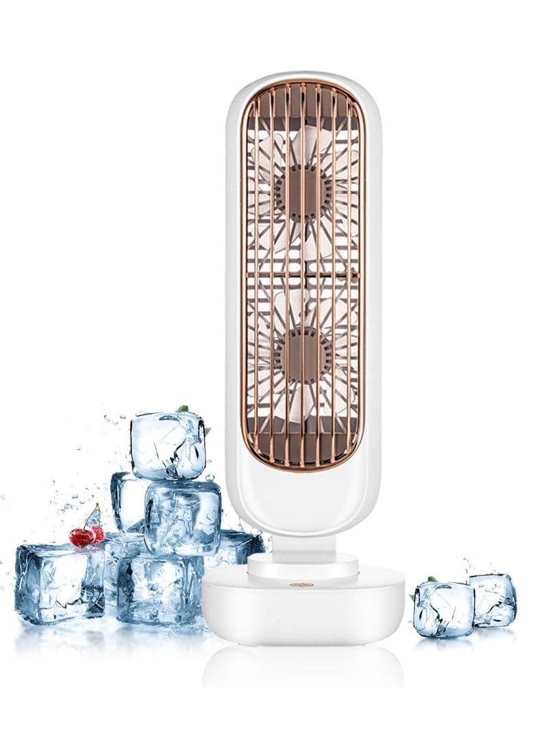 Y&D Desktop Tower Fan, Mini Portable Fan Retro Two-leaf USB Rechargeable Cordless Personal for Home Office Bedroom Camping Outdoor  - Image 1