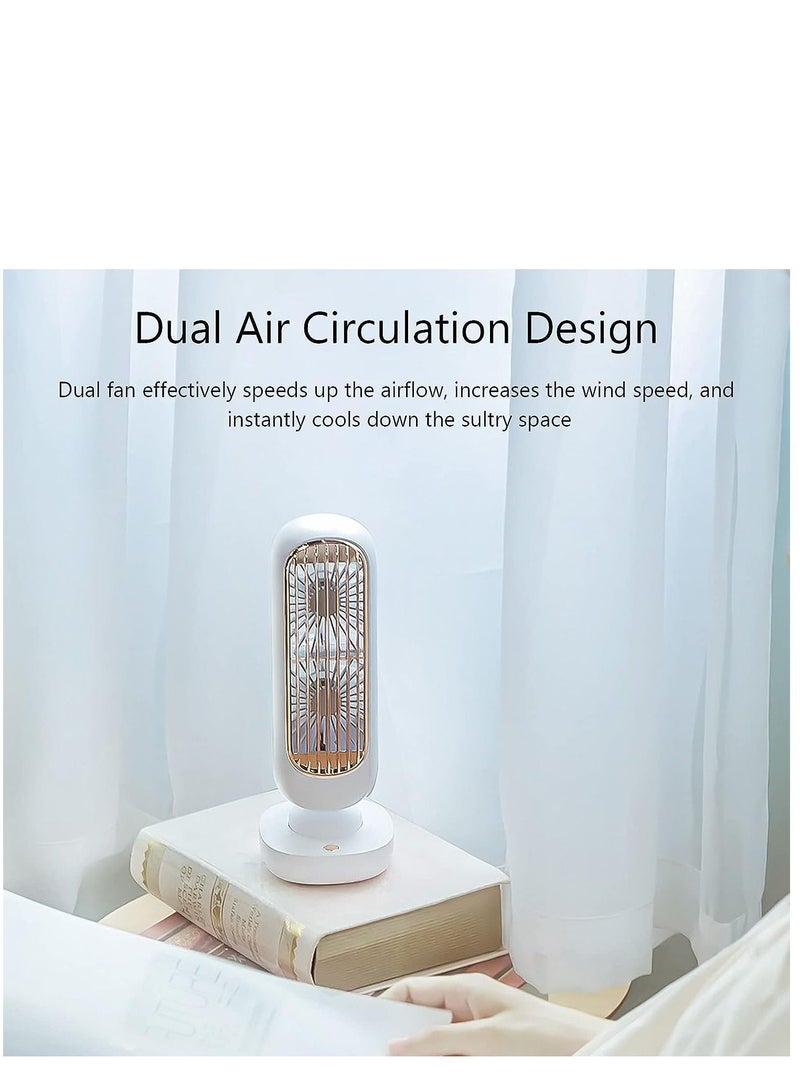 Y&D Desktop Tower Fan, Mini Portable Fan Retro Two-leaf USB Rechargeable Cordless Personal for Home Office Bedroom Camping Outdoor  - Image 5