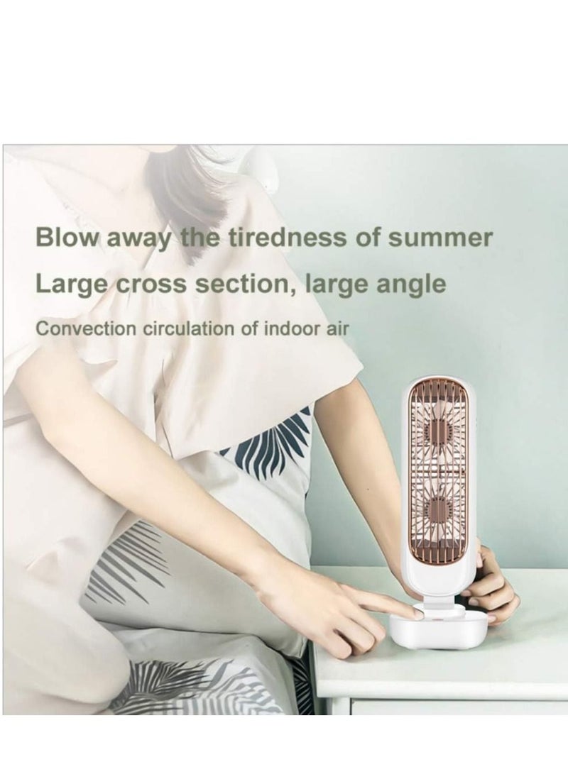 Y&D Desktop Tower Fan, Mini Portable Fan Retro Two-leaf USB Rechargeable Cordless Personal for Home Office Bedroom Camping Outdoor  - Image 2