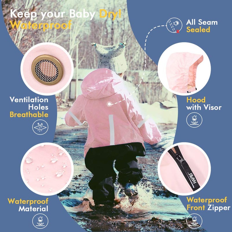 HAPIU Kids Toddler Rain Suit Muddy Buddy Waterproof Coverall,Pink,4T,Upgraded - Image 2