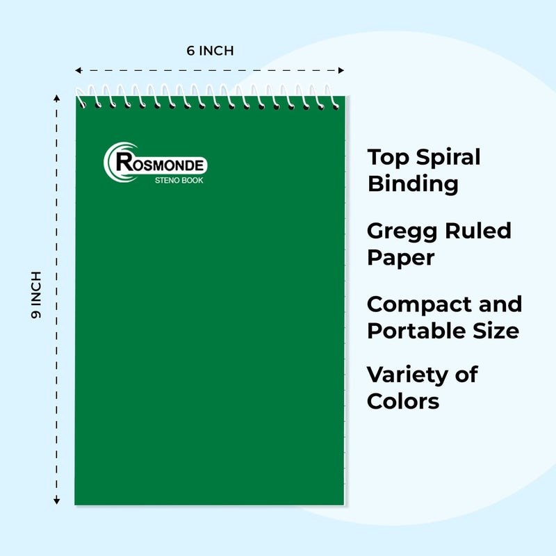 Rosmonde Steno Pads Spiral 6x9 12 Pack, Gregg Ruled Steno Pad, Assorted Colors, 80 Sheets (160 Pages) Long Lasting, Bulk B2B Value Pack, Bulk Steno Notebooks Top Spiral Steno Book for Office & Home - Image 5