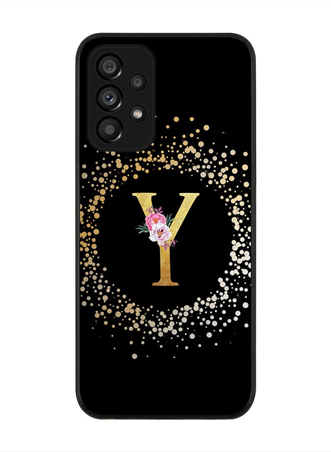 Stylizedd Rugged Black Edge Case for Samsung Galaxy A73 5G, Slim fit Rubber Edges  -  Custom Monogram Initial Letter Floral Pattern Alphabet - Y(Black) - Image 1