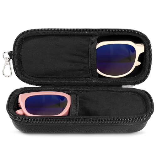 Tangoner Double Eyeglasses Case, Dual Sunglasses Organizer Hard Shell PU Leather Zipper Closure, Eyewear Storage Box Travel for 2 Pairs - Image 1
