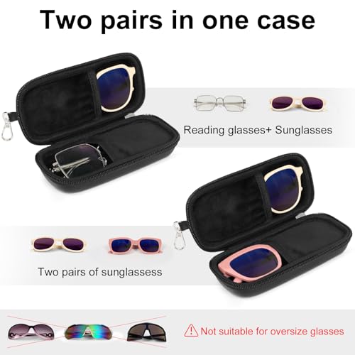 Tangoner Double Eyeglasses Case, Dual Sunglasses Organizer Hard Shell PU Leather Zipper Closure, Eyewear Storage Box Travel for 2 Pairs - Image 2