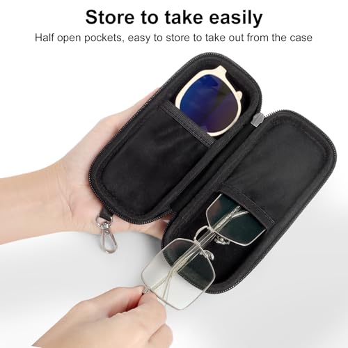 Tangoner Double Eyeglasses Case, Dual Sunglasses Organizer Hard Shell PU Leather Zipper Closure, Eyewear Storage Box Travel for 2 Pairs - Image 5