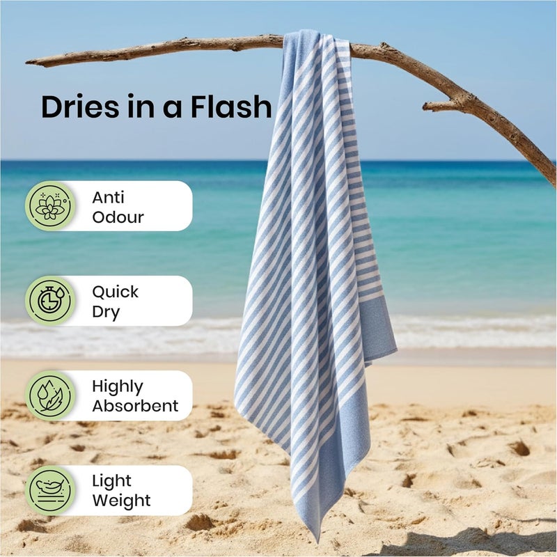 Mush منشفة شاطئ من الخيزران قابلة للحمل | منشفة استحمام 100% من الخيزران للشاطئ، والمشي، والرحلات | منشفة مدمجة مع حقيبة سفر | 60x120 سم، 250 غم/م² سريعة الجفاف، خفيفة الوزن ومقاومة للرمال | زرقاء - Image 3