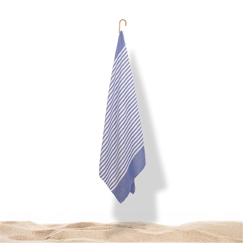 Mush منشفة شاطئ من الخيزران قابلة للحمل | منشفة استحمام 100% من الخيزران للشاطئ، والمشي، والرحلات | منشفة مدمجة مع حقيبة سفر | 60x120 سم، 250 غم/م² سريعة الجفاف، خفيفة الوزن ومقاومة للرمال | زرقاء - Image 1