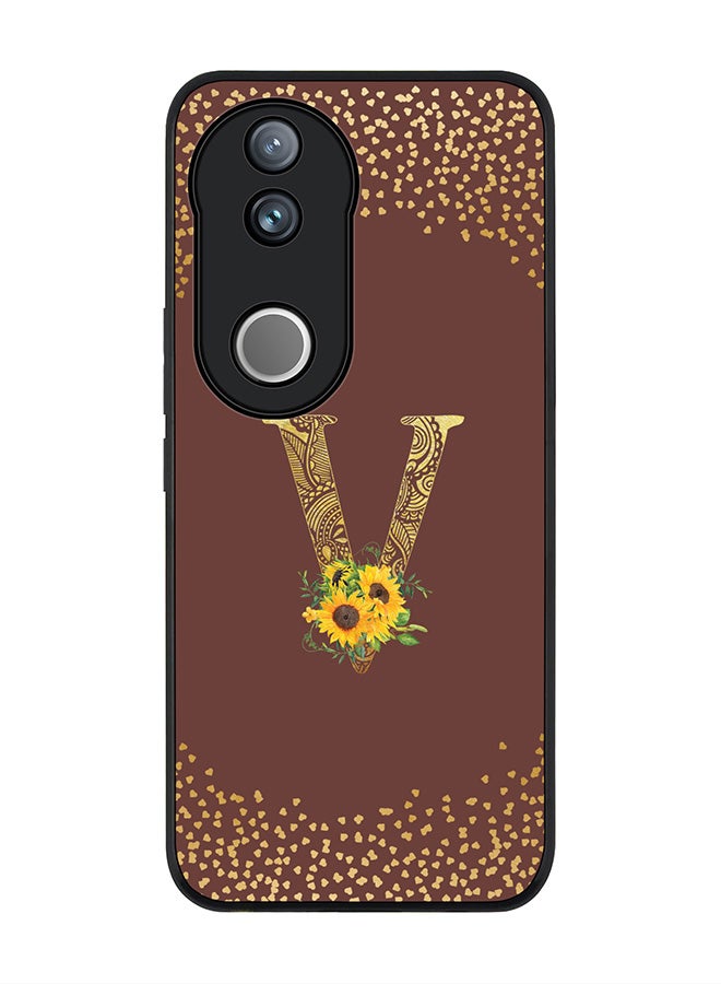 Stylizedd For Vivo V50 / vivo V50e 5G Case,Slim fit Camera Protection, Shockproof Thin Phone cover  - Custom Floral Monogram - V  (Brown ) - Image 1