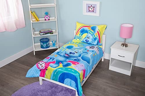 Blue's Clues Blues Clues 4 Piece Toddler Bedding Set Includes Comforter Fitted Sheet Top Sheet and Pillow Case Blues Clues Character Design for Toddler Bed 