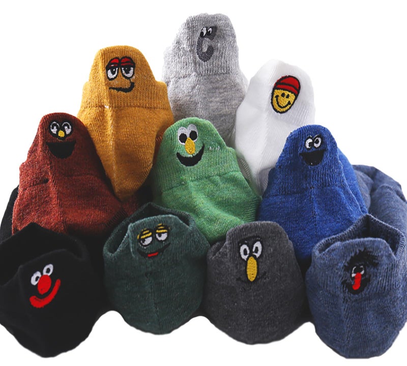 IBEILLI Men Casual Socks Cotton Low Cut Ankle Socks Fashion No Show Sock for Men (10 Pack Funny Face) - Image 1