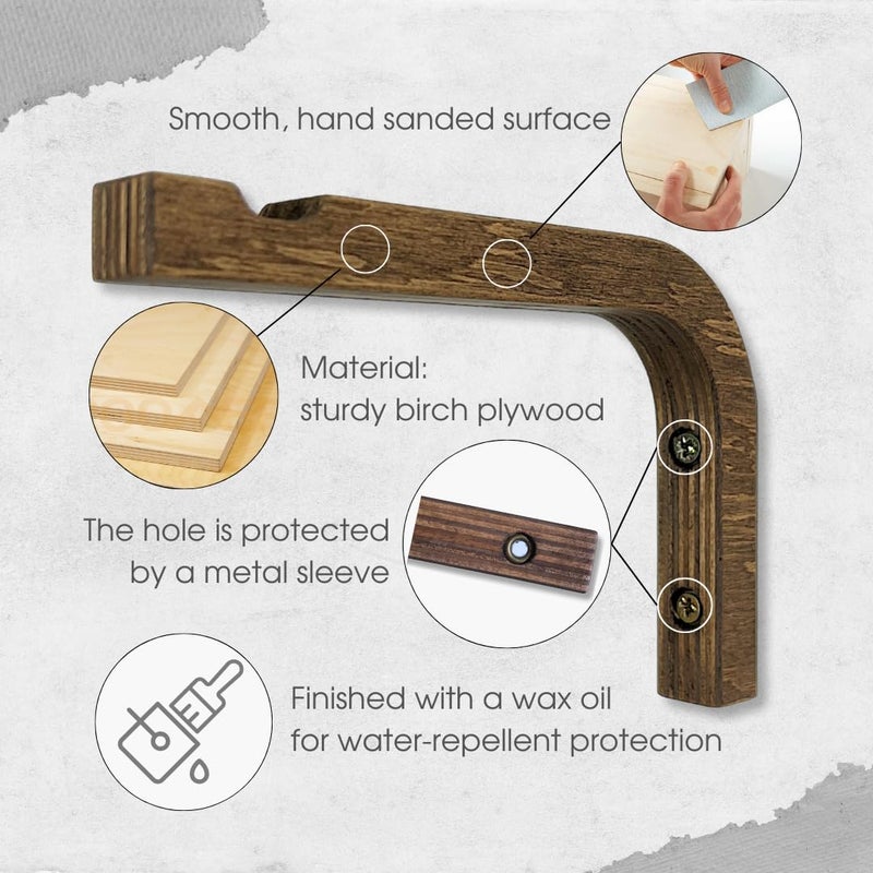 EvenWood 2-Piece Set of Plant Hooks for Wall 6 Inch - Mounted Wooden Plant Hook - Indoor and Outdoor Bracket Plant Hanger for Planters, Lanterns, Bird Feeders, Patio Decorations (Walnut) - Image 4