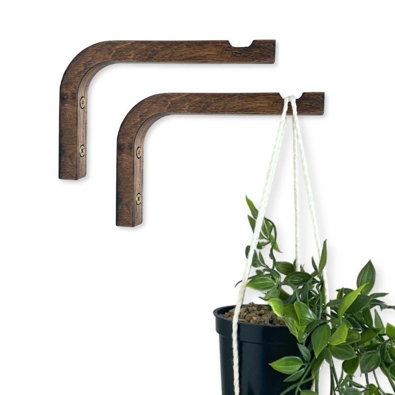 EvenWood 2-Piece Set of Plant Hooks for Wall 6 Inch - Mounted Wooden Plant Hook - Indoor and Outdoor Bracket Plant Hanger for Planters, Lanterns, Bird Feeders, Patio Decorations (Walnut) - Image 1