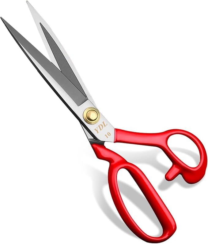 GEMSY Professional Tailor Scissors – 10 Inch Heavy Duty Fabric Cutting Shears | Red Handle & White Blade Stainless Steel Scissors for Sewing, Leather, Crafts, Dressmaking, DIY & All-Purpose Use - Image 1