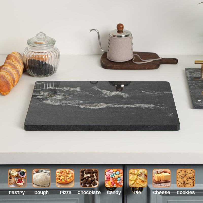 Adolif Natural Black Marble Pastry and Cutting Board, 12x16x0.7 Inch, Heavy for Dough Chocolate, Pack of 1 - Image 5