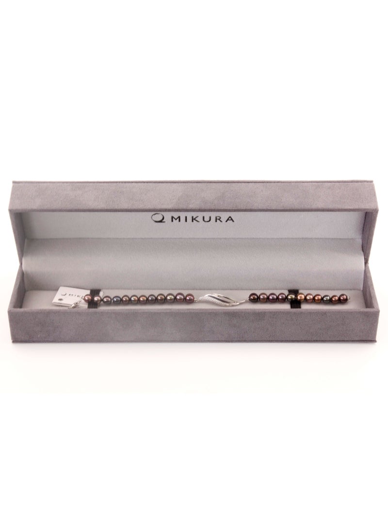 MIKURA Bracelet, 1st 19cm, Freshwater Pearls, A Quality, Treated Black Color, 6.5-6.0mm, 18KW, 17D-0.09Ct  - Image 2