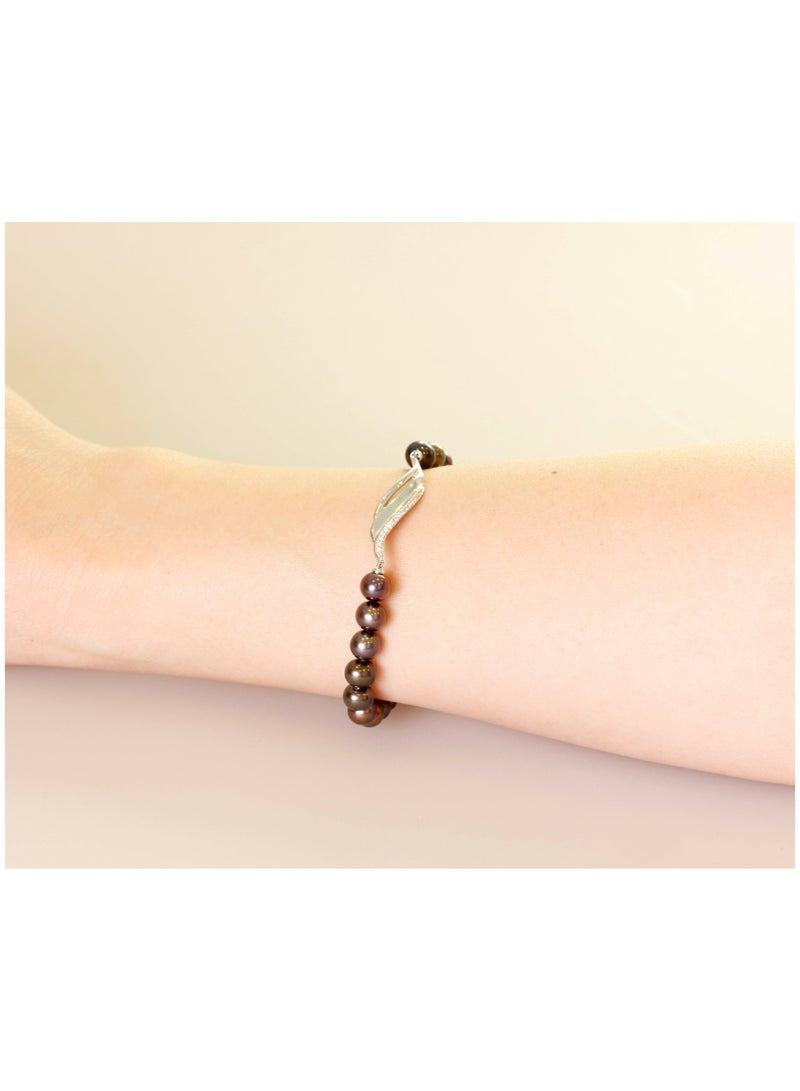 MIKURA Bracelet, 1st 19cm, Freshwater Pearls, A Quality, Treated Black Color, 6.5-6.0mm, 18KW, 17D-0.09Ct  - Image 3