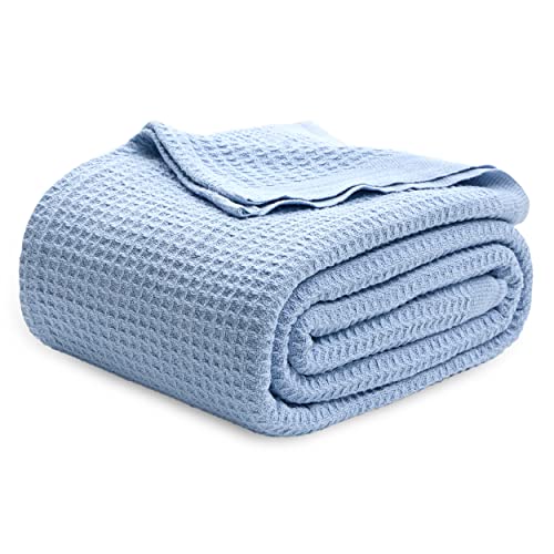Bedsure Bedsure 100 Cotton Blanket King Size for Bed  Breathable and Soft Waffle Weave Blanket for Summer Spring Sky Blue 104x90 inches 