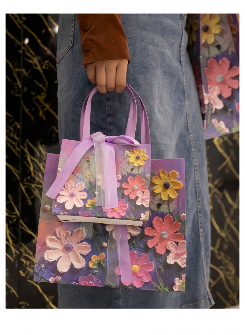Harse Color Gift Bag with Handle, Oil Painting Gift Paper Bags Medium Size Small Gift Bags Birthday Craft Paper Gift Bags for Presents,Birthdays, Mother's Day,Weddings, Party（25*12*22cm）  - Image 2