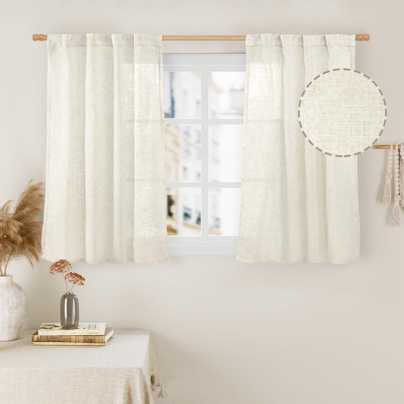 LAMIT Linen Curtains 40 Inch Length 2 Panels, Cream Ivory Semi Sheer Light Filtering Panels Back Tab and Rod Pocket Neutral Drapes for Basement/Window/Loft Room, 34 x 40 Inch - Image 1