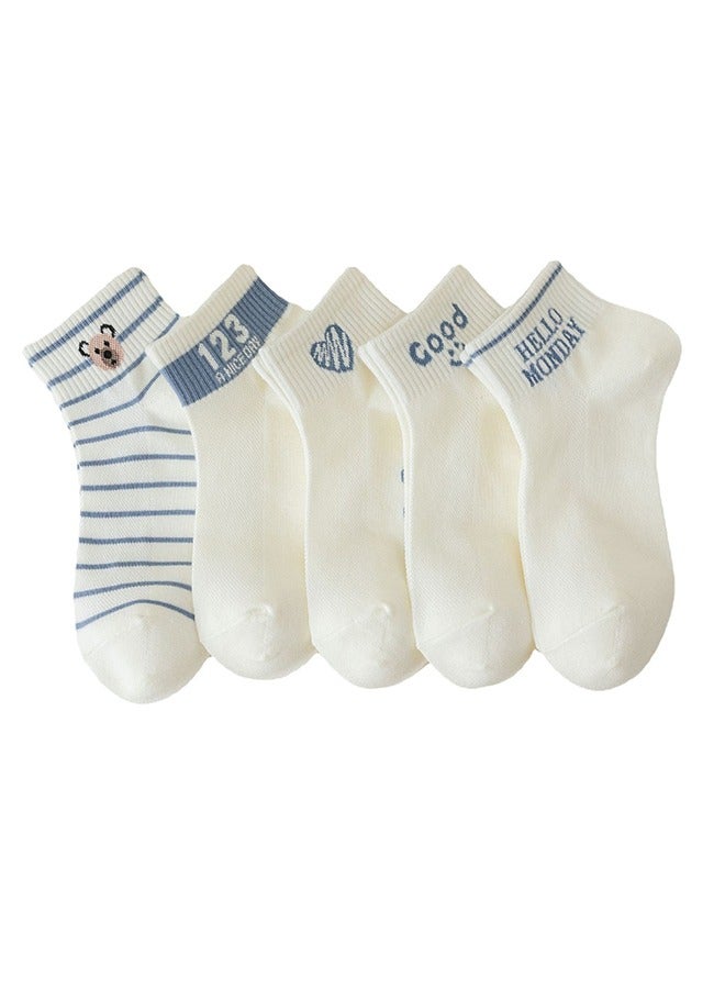 5 pairs Of Small Fresh Socks, Pure Cotton Boat Socks, Thin Cotton Socks, Letter Socks For Women - Image 1
