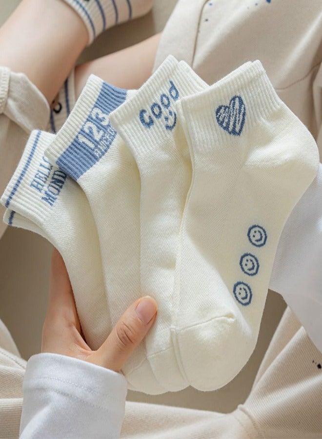 5 pairs Of Small Fresh Socks, Pure Cotton Boat Socks, Thin Cotton Socks, Letter Socks For Women - Image 3