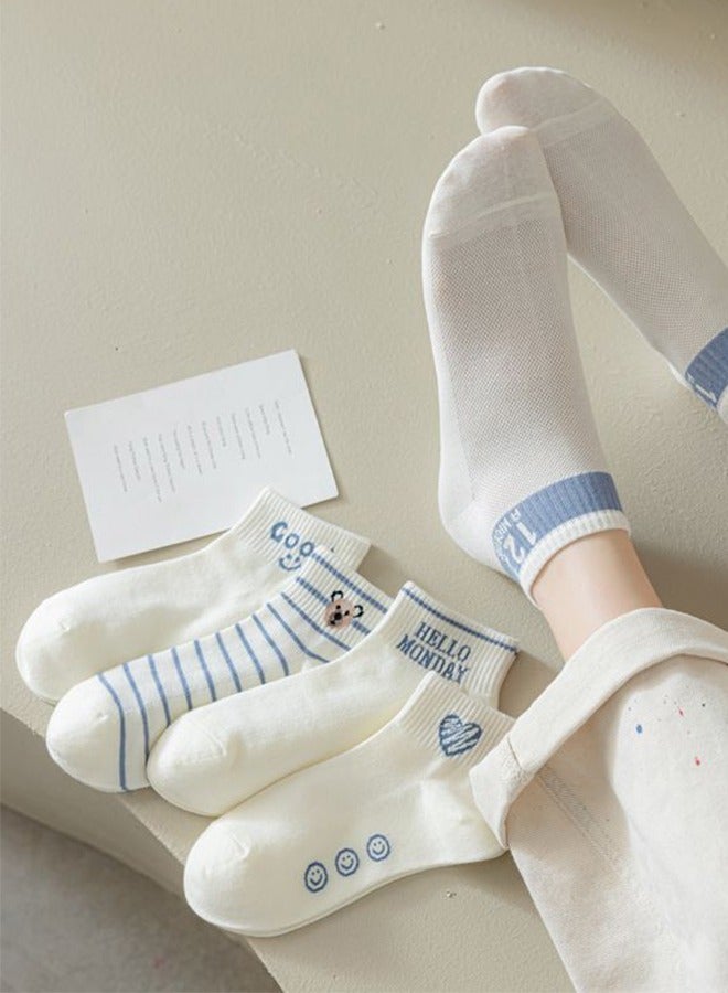 5 pairs Of Small Fresh Socks, Pure Cotton Boat Socks, Thin Cotton Socks, Letter Socks For Women - Image 2