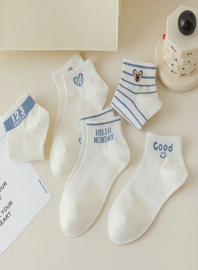 5 pairs Of Small Fresh Socks, Pure Cotton Boat Socks, Thin Cotton Socks, Letter Socks For Women - Image 4
