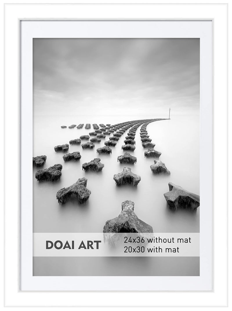إطار ملصق DOAI ART 24x36 أبيض بدون مات لعرض صور 20x30 مع مات زجاج أكريليك مصقول لعرض عمودي أو أفقي مع ملحقات تثبيت الحائط