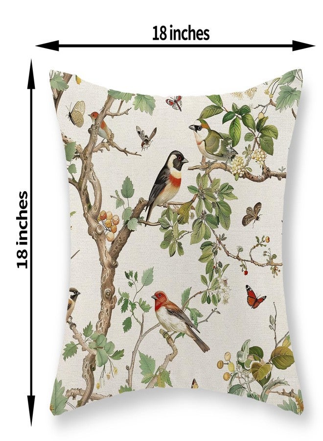 GOLIANDA Chinoiserie Pillow Covers 18x18 Inch Set of 2 Green Floral Bird Throw Pillows Vintage Flower Decorations Pillow Cases Outdoor Chinoiserie Decor Farmhouse Linen Cushion Cover for Couch Home - Image 2