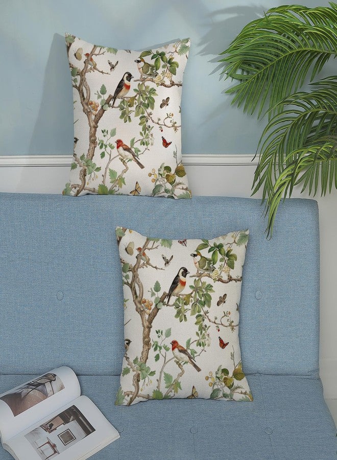 GOLIANDA Chinoiserie Pillow Covers 18x18 Inch Set of 2 Green Floral Bird Throw Pillows Vintage Flower Decorations Pillow Cases Outdoor Chinoiserie Decor Farmhouse Linen Cushion Cover for Couch Home - Image 4