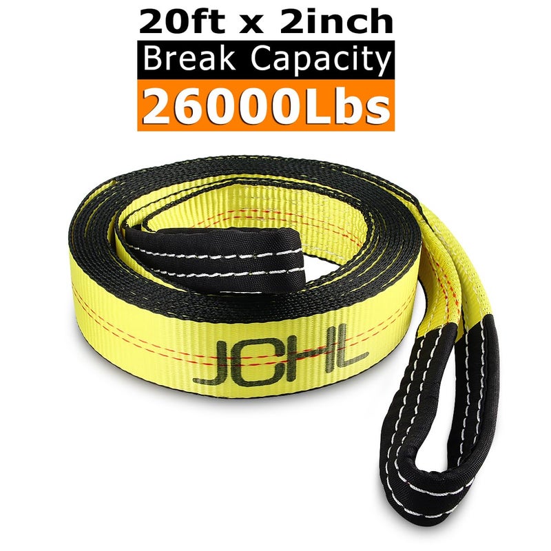 JCHL Recovery Tow Strap with Reinforced Loops 2inx20ft Heavy Duty 26,000lb Break Strength Vehicle Recovery Rope for for Car Truck Jeep ATV SUV Reinforced Loops, Protective Sleeves - Image 2