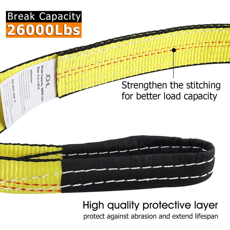 JCHL Recovery Tow Strap with Reinforced Loops 2inx20ft Heavy Duty 26,000lb Break Strength Vehicle Recovery Rope for for Car Truck Jeep ATV SUV Reinforced Loops, Protective Sleeves - Image 4