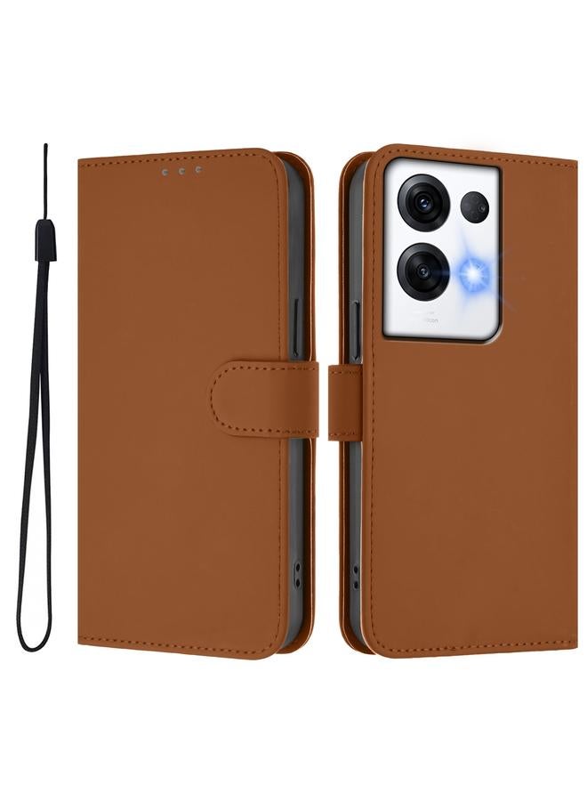 S-TOP Case For OPPO Reno8 Pro 5G Global Skin Feel Solid Color Leather Phone Case with Lanyard - Image 2