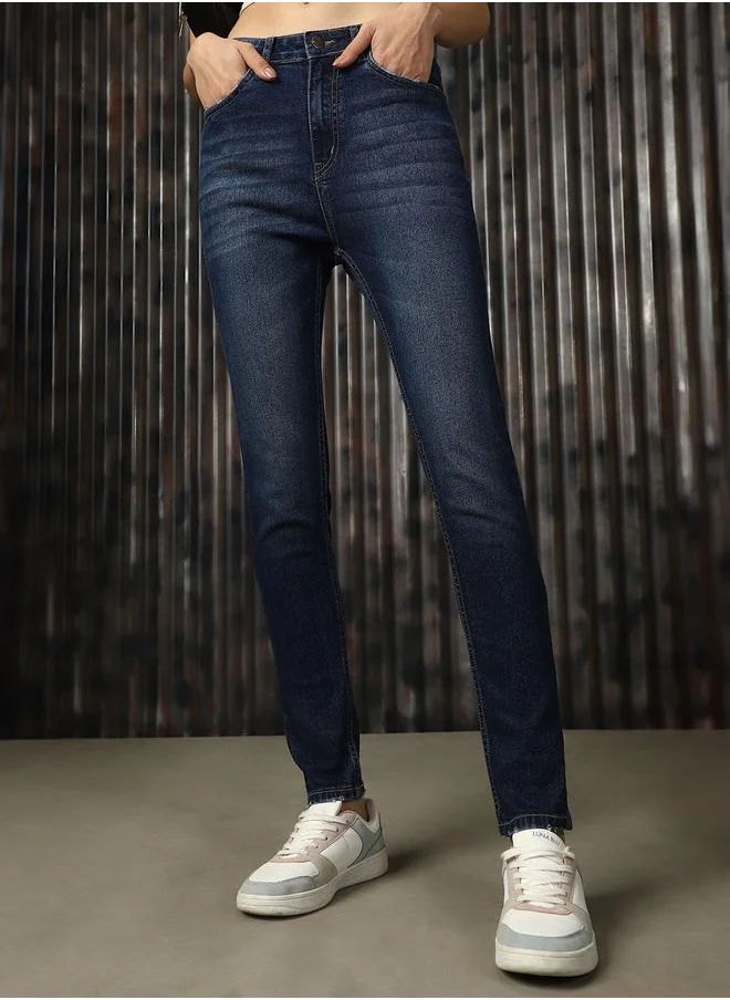 هاي ستار Women Jeans in Blue featuring Skinny fit fit with a washed pattern, regular length, secured with button closure, crafted from cotton – your go-to choice for effortless elegance.