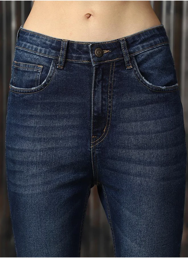 هاي ستار Women Jeans in Blue featuring Skinny fit fit with a washed pattern, regular length, secured with button closure, crafted from cotton – your go-to choice for effortless elegance.