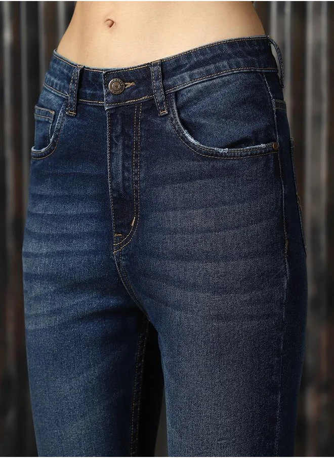 هاي ستار Women Jeans in Blue featuring Skinny fit fit with a washed pattern, regular length, secured with button closure, crafted from cotton – your go-to choice for effortless elegance.