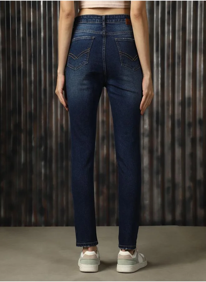 هاي ستار Women Jeans in Blue featuring Skinny fit fit with a washed pattern, regular length, secured with button closure, crafted from cotton – your go-to choice for effortless elegance.