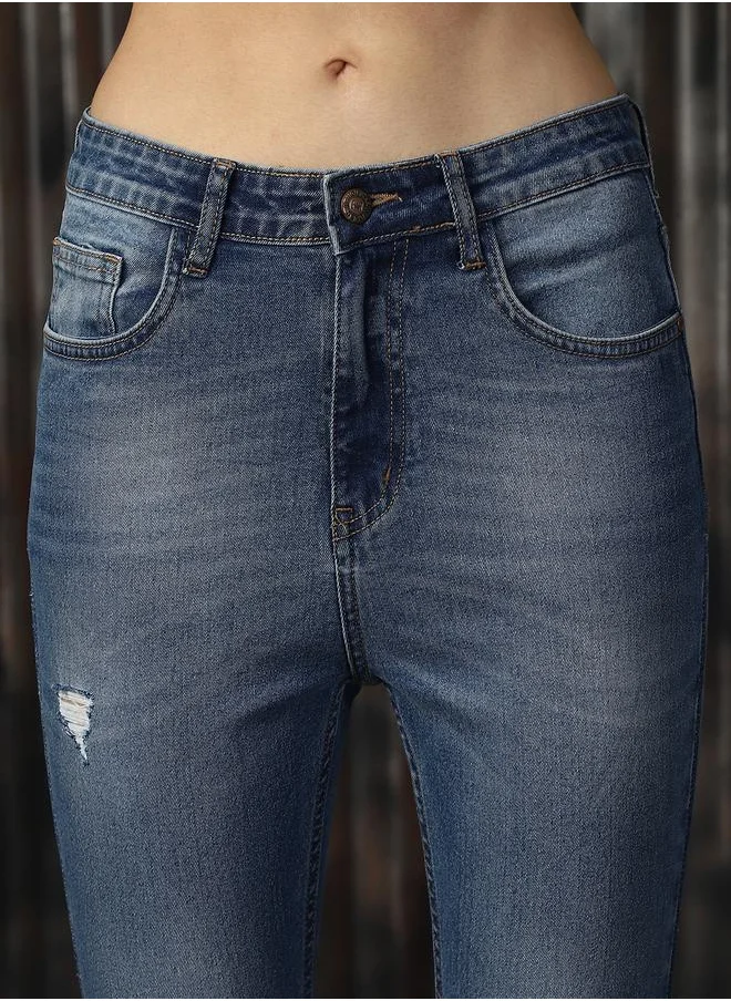 هاي ستار Women Jeans in Blue featuring Skinny fit fit with a washed pattern, regular length, secured with button closure, crafted from cotton – an essential addition to your stylish collection.