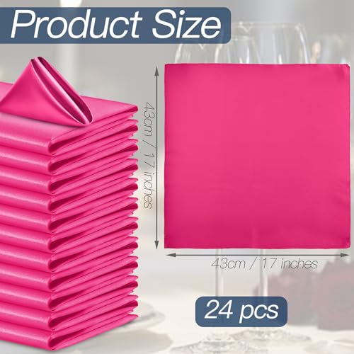 P Pothuiny 24 Pcs Silky Hot Pink Satin Napkins 17 x 17 Inches Square Smooth Wedding Dinner Napkins Satin Cloth Napkins Table Napkins for Banquet Party Restaurant Decor Thanksgiving Christmas - Image 3
