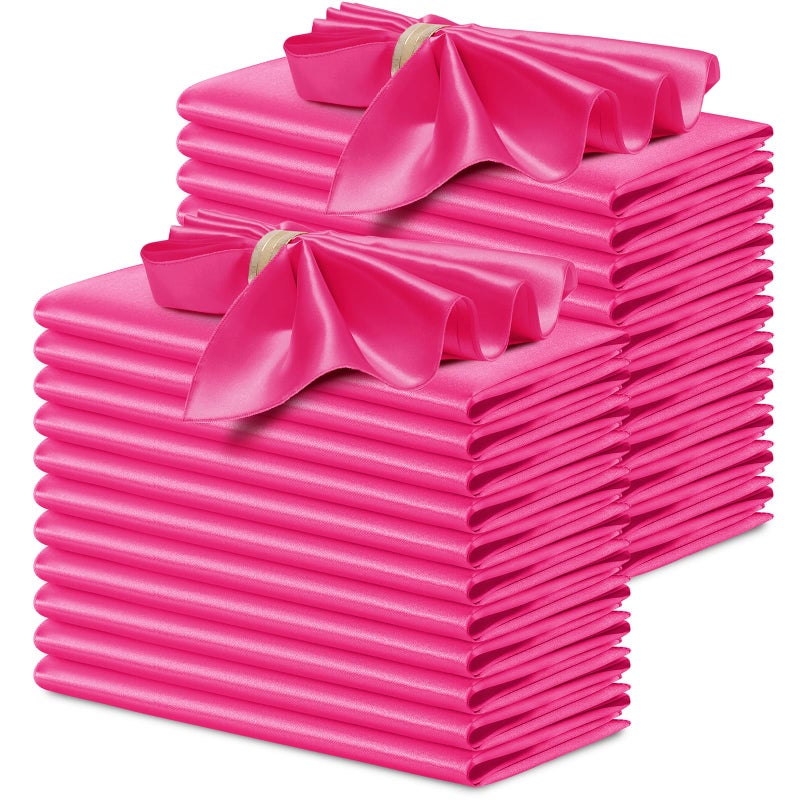 P Pothuiny 24 Pcs Silky Hot Pink Satin Napkins 17 x 17 Inches Square Smooth Wedding Dinner Napkins Satin Cloth Napkins Table Napkins for Banquet Party Restaurant Decor Thanksgiving Christmas - Image 2