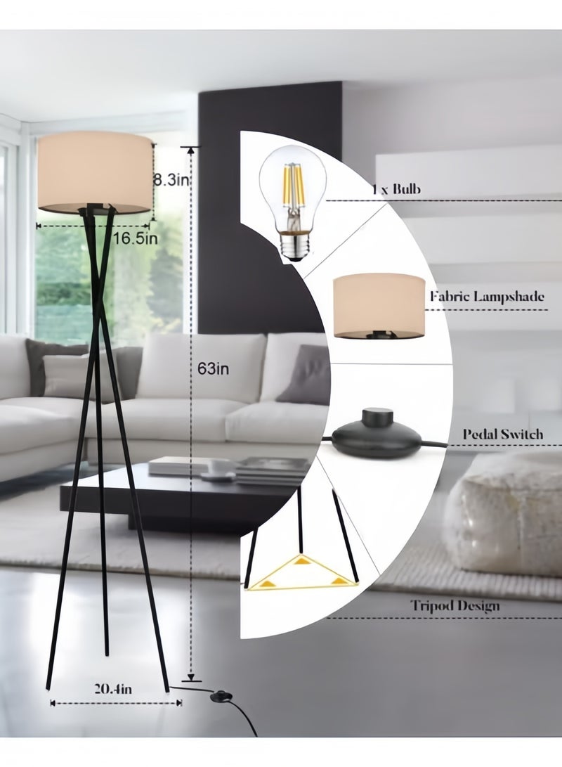 GGEROU Floor Lamp for Living Room Bedroom with 3 Color Temperatures LED Bulb, Vertical Bedside Lamp Wall Corner Floor Table Lamp Sofa Ambient Light with Linen Lamp Shade Black 63x16.5 inch - Image 4