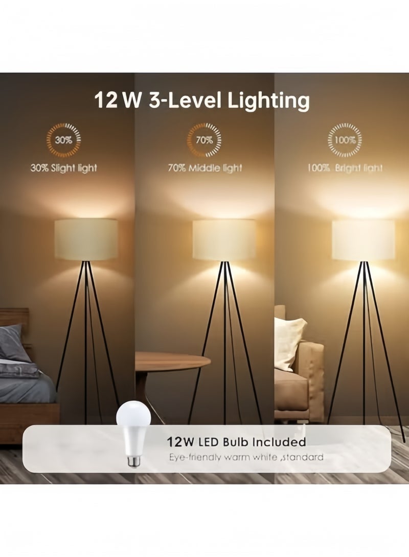 GGEROU Floor Lamp for Living Room Bedroom with 3 Color Temperatures LED Bulb, Vertical Bedside Lamp Wall Corner Floor Table Lamp Sofa Ambient Light with Linen Lamp Shade Black 63x16.5 inch - Image 3