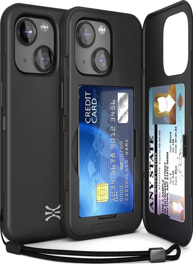 TORU جراب TORU لهاتف iPhone 15، جراب محفظة مع حامل بطاقات، فتحة مخفية لبطاقات الهوية والائتمان، مسند قابل للطي، غطاء هاتف نحيف مقاوم للصدمات شديد التحمل مع حزام - أسود - Image 1
